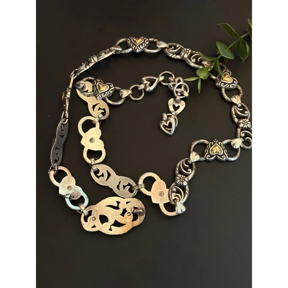 Brighton Two Tone Heart Scroll Chain Link Belt Western Mixed Metal 31.5in